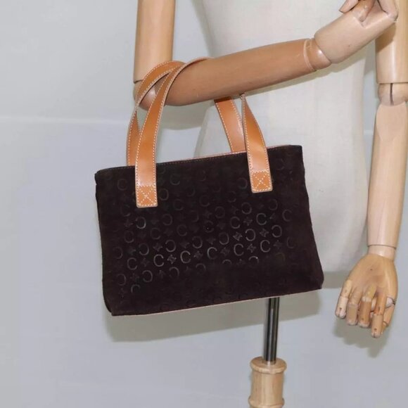 CELINE C Macadam Canvas Hand Bag Suede Brown Gold Auth - Picture 1 of 16